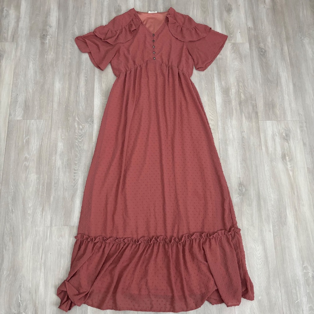 orange creek Rust Pink Maxi Dress with Ruffle Collar